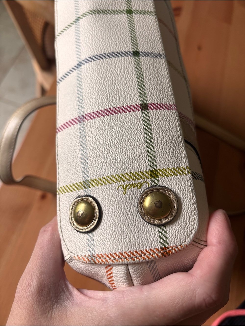 Coach White Plaid Tote with Gold Accents - Picture 13 of 15